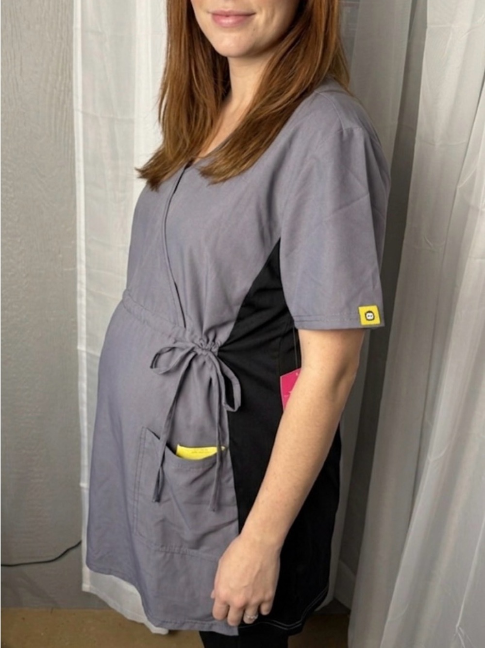 NWT WonderWink Maternity Scrub Top Gray Black XL